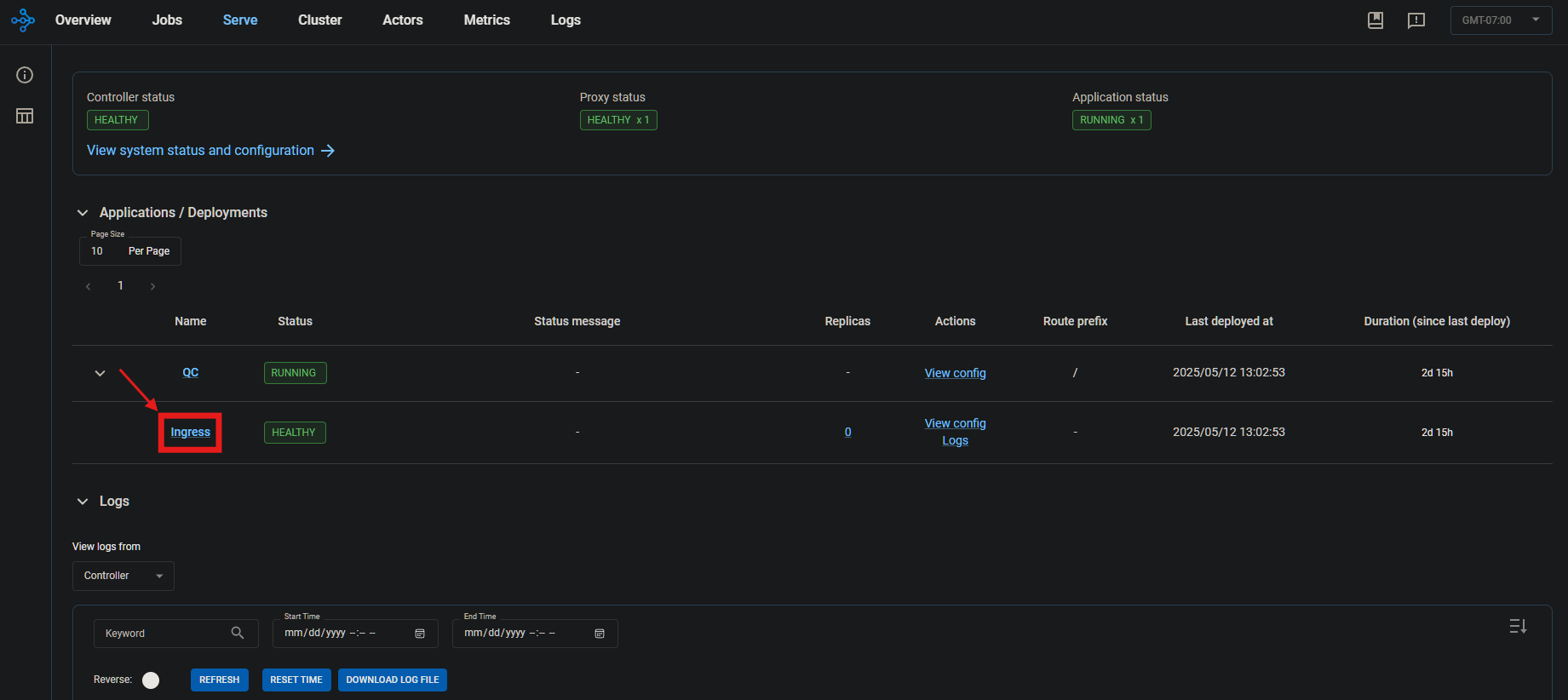 Accessing the Ingress dashboard