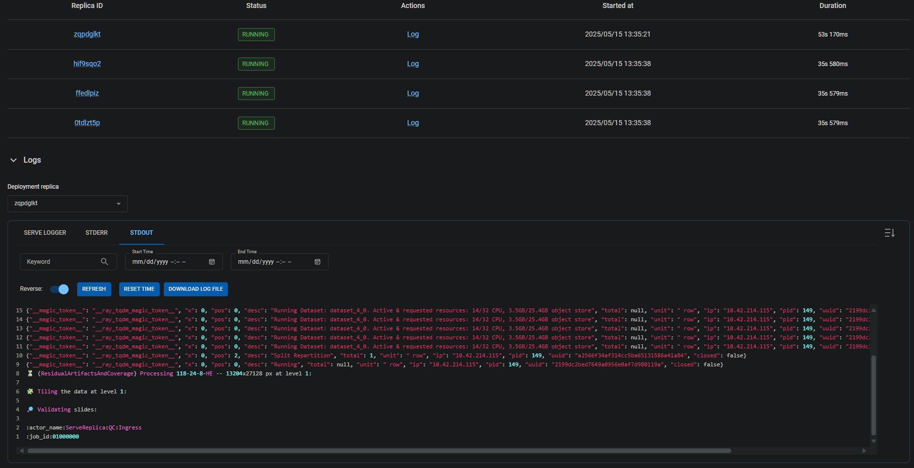 Viewing the detailed logs